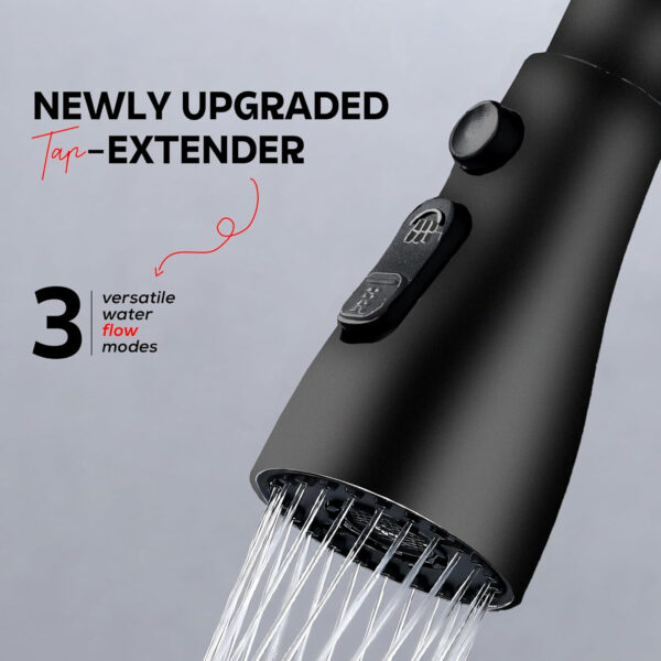 MIORAH Kitchen Faucets for Sink, 3 Modes | Faucet Extender for Taps Attachment | Tap Extension for Bathroom and Washbasin | Swivel Shower for Kitchen Sink, ABS 360° Rotating Aerator, Black, Pack of 1 - Image 3