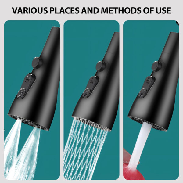 MIORAH Kitchen Faucets for Sink, 3 Modes | Faucet Extender for Taps Attachment | Tap Extension for Bathroom and Washbasin | Swivel Shower for Kitchen Sink, ABS 360° Rotating Aerator, Black, Pack of 1 - Image 7