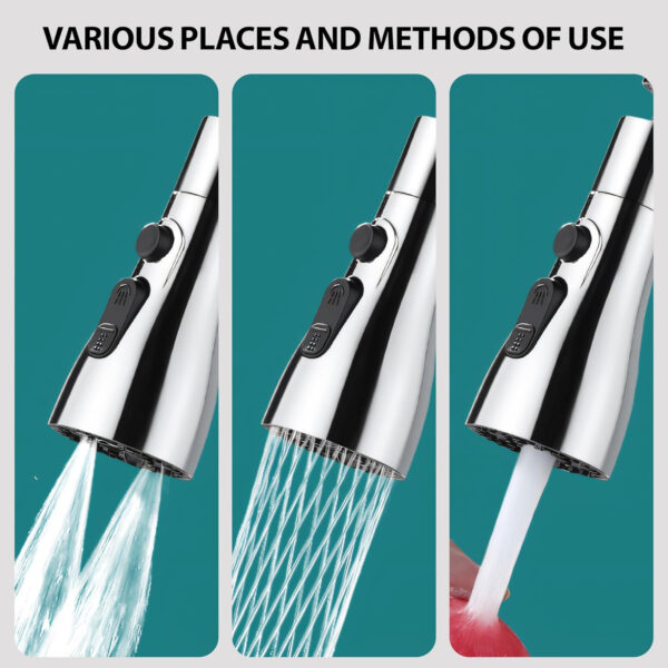 MIORAH Kitchen Faucets for Sink, 3 Modes | Faucet Extender for Taps Attachment | Tap Extension for Bathroom and Washbasin | Swivel Shower for Kitchen Sink, ABS 360° Rotating Aerator, Silver,Pack of 1 - Image 7