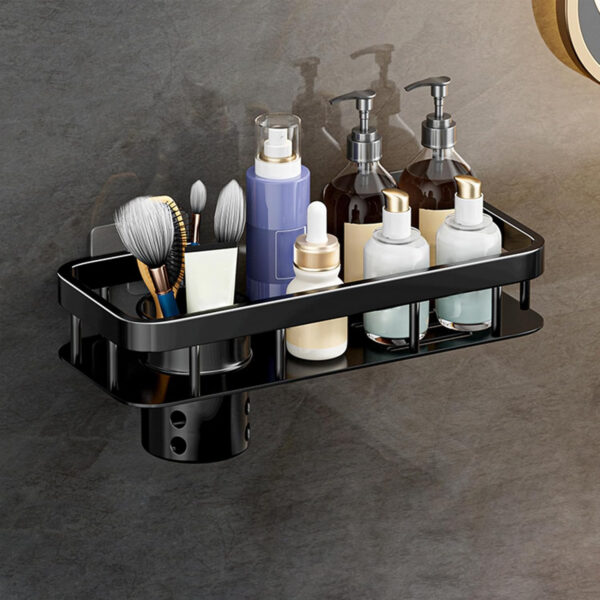 MIORAH Self Adhesive Bathroom Organizer with Tooth Brushholder – No Drill Wall Mounted Bathroom Shelves & Rack for Modern Space Saving Storage