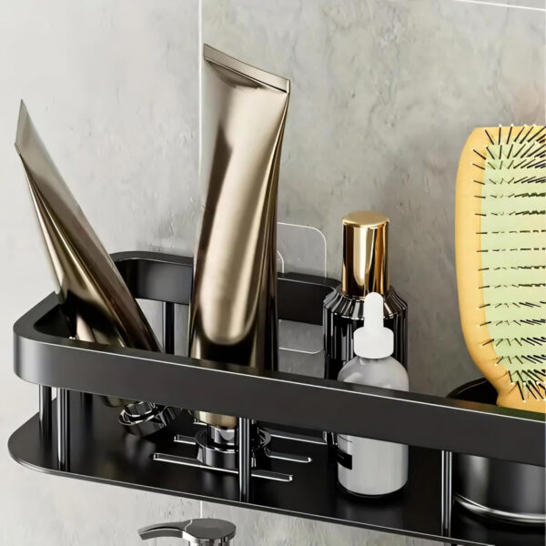 MIORAH Self Adhesive Bathroom Organizer with Tooth Brushholder – No Drill Wall Mounted Bathroom Shelves & Rack for Modern Space Saving Storage - Image 4