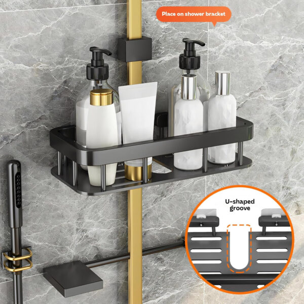 MIORAH Self Adhesive Bathroom Organizer with Tooth Brushholder – No Drill Wall Mounted Bathroom Shelves & Rack for Modern Space Saving Storage - Image 5