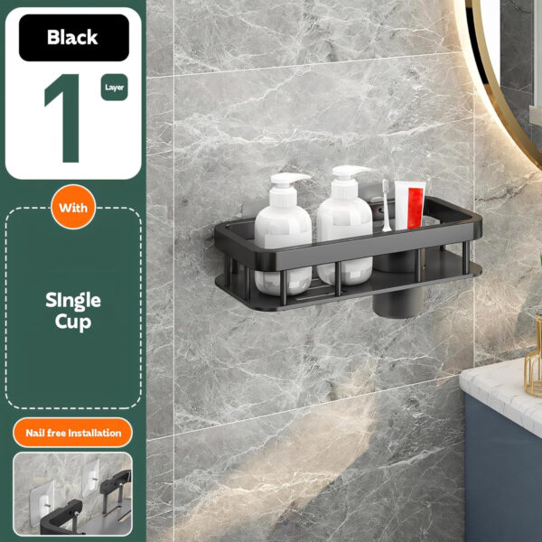 MIORAH Self Adhesive Bathroom Organizer with Tooth Brushholder – No Drill Wall Mounted Bathroom Shelves & Rack for Modern Space Saving Storage - Image 6