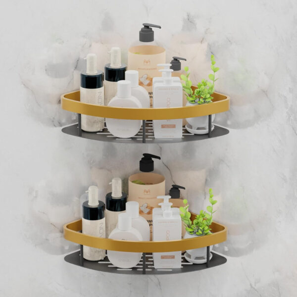 MIORAH 2 Pack Self Adhesive Bathroom Corner Shelf – No Drill Wall Mounted Storage Rack for Toiletries & Shower Organization