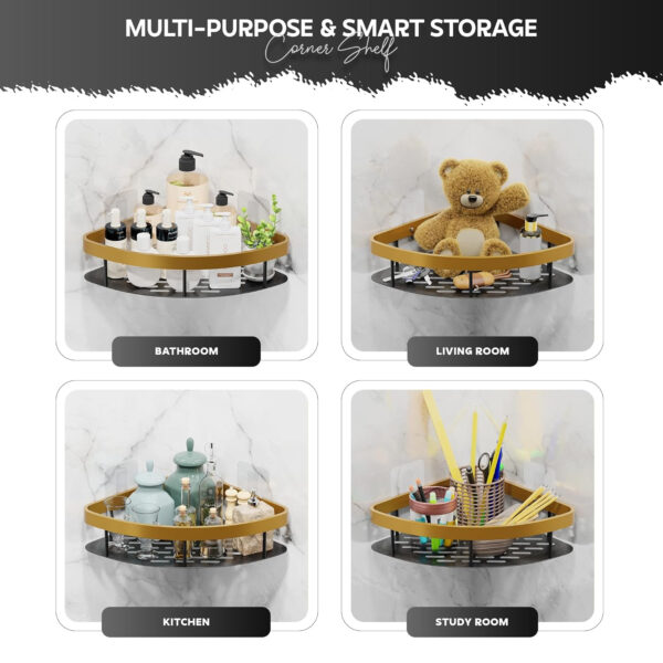 MIORAH 2 Pack Self Adhesive Bathroom Corner Shelf – No Drill Wall Mounted Storage Rack for Toiletries & Shower Organization - Image 5