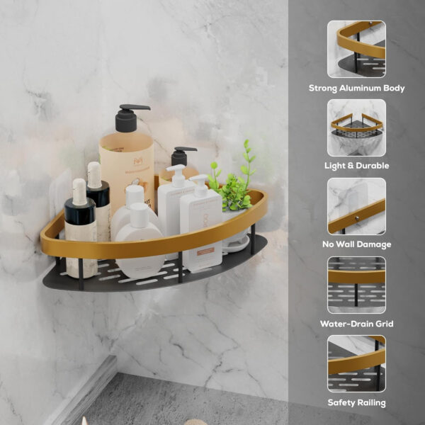 MIORAH 2 Pack Self Adhesive Bathroom Corner Shelf – No Drill Wall Mounted Storage Rack for Toiletries & Shower Organization - Image 22
