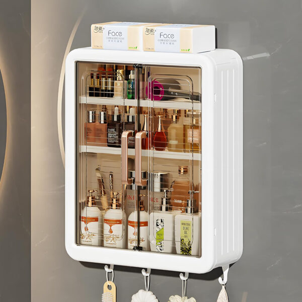 MIORAH Wall-Mounted Bathroom Storage Cabinet White | Space Saving Bathroom Organizer Shelf | Compact Storage for Essentials | No Mirror | Modern Design