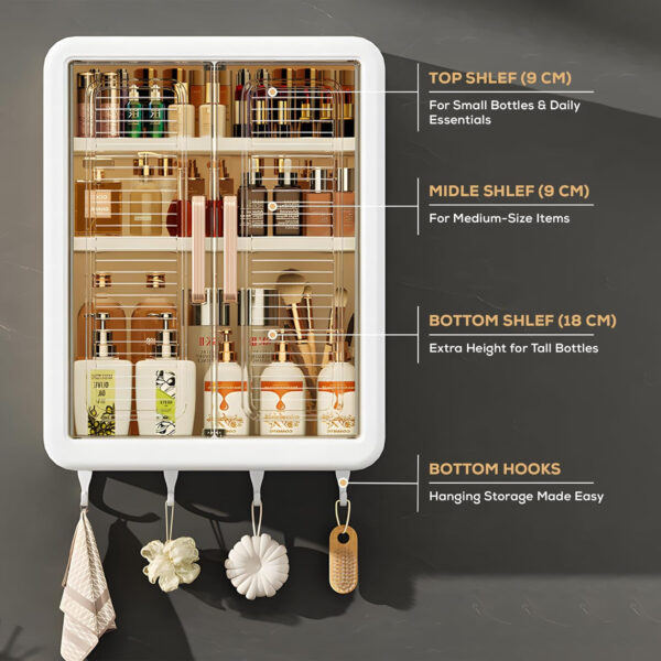 MIORAH Wall-Mounted Bathroom Storage Cabinet White | Space Saving Bathroom Organizer Shelf | Compact Storage for Essentials | No Mirror | Modern Design - Image 6