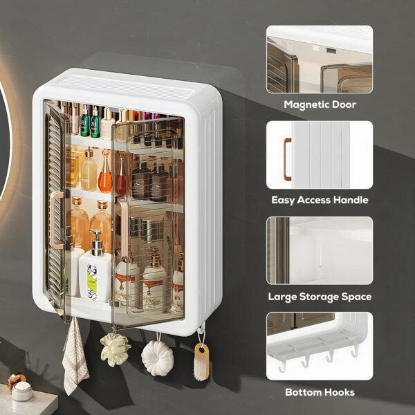 MIORAH Wall-Mounted Bathroom Storage Cabinet White | Space Saving Bathroom Organizer Shelf | Compact Storage for Essentials | No Mirror | Modern Design - Image 7