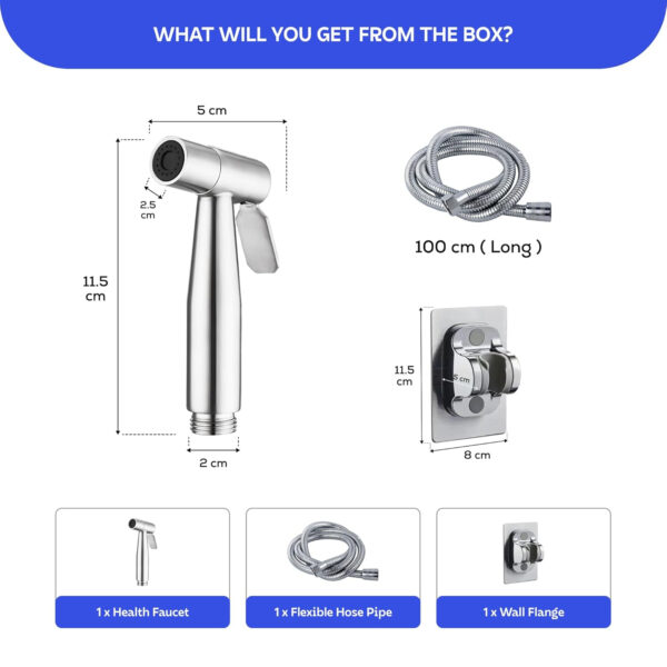 MIORAH Jet Spray Gun for Toilet | Hand Shower for Bathroom Toilet | Washroom Facet | Health Faucets | Leak-Proof High Pressure Stainless Steel Spray, Silver, Pack of 1 - Image 10