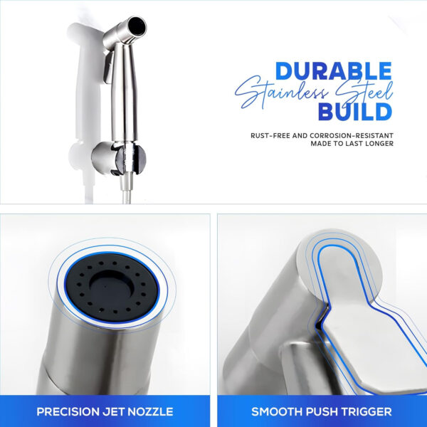 MIORAH Jet Spray Gun for Toilet | Hand Shower for Bathroom Toilet | Washroom Facet | Health Faucets | Leak-Proof High Pressure Stainless Steel Spray, Silver, Pack of 1 - Image 11