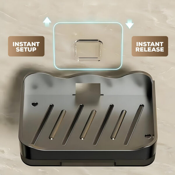 MIORAH Self Adhseive Bathroom Soap Holder with Drainage Tray Wall Mounted Soap Sponge Holder Organizer Accessories Black Pack of 1 - Image 4