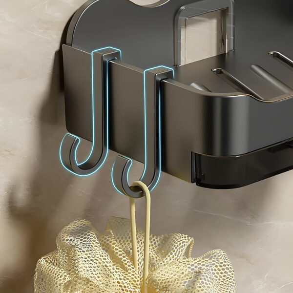 MIORAH Self Adhseive Bathroom Soap Holder with Drainage Tray Wall Mounted Soap Sponge Holder Organizer Accessories Black Pack of 1 - Image 5