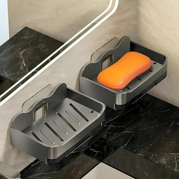 MIORAH Self Adhseive Bathroom Soap Holder with Drainage Tray Wall Mounted Soap Sponge Holder Organizer Accessories Black Pack of 1 - Image 7