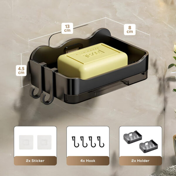 MIORAH Self Adhseive Bathroom Soap Holder with Drainage Tray Wall Mounted Soap Sponge Holder Organizer Accessories Black Pack of 1 - Image 10