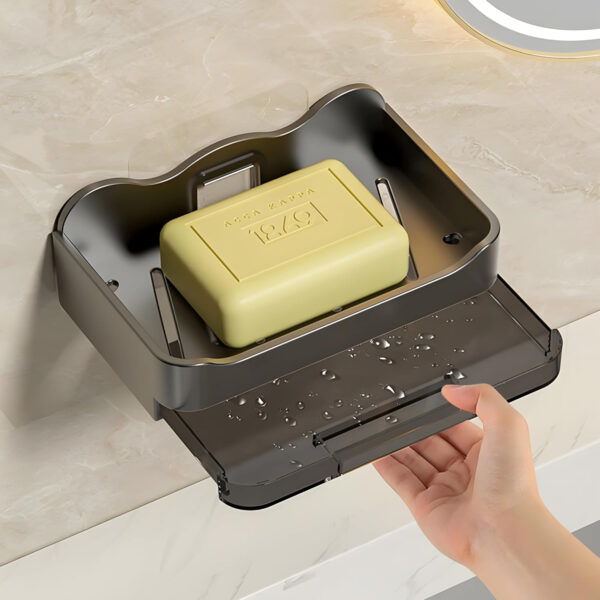 MIORAH Self Adhseive Bathroom Soap Holder with Drainage Tray Wall Mounted Soap Sponge Holder Organizer Accessories Black Pack of 2 - Image 6