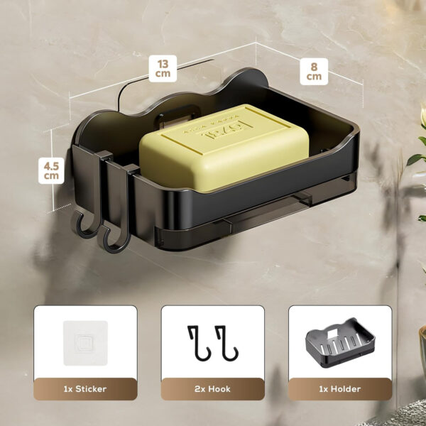 MIORAH Self Adhseive Bathroom Soap Holder with Drainage Tray Wall Mounted Soap Sponge Holder Organizer Accessories Black Pack of 2 - Image 10
