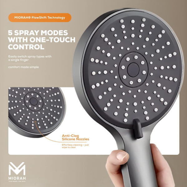 MIORAH Hand Shower set for Bath | Sawer Bathroom Set | Shower Head for Bathroom | Handheld Shower | 5 Modes High Pressure ABS Sawar Head, 9 Inch - Image 5