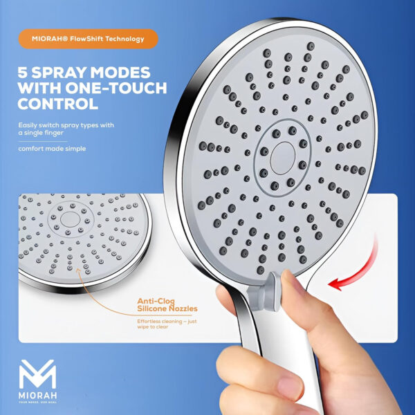 MIORAH Hand Shower set for Bath | Sawer Bathroom Set | Shower Head for Bathroom | Handheld Shower | 5 Modes High Pressure ABS Sawar Head, 9 Inch - Image 13
