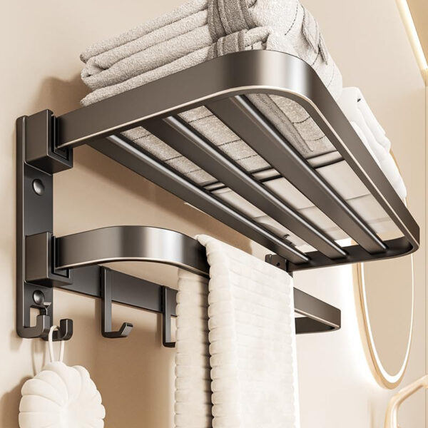 MIORAH 24INCH Suction Towel Rack for Bathroom – Rustproof Aluminum Wall Mounted Towel Holder with Hooks | No Drills Required