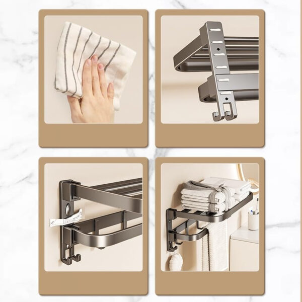 MIORAH 24INCH Suction Towel Rack for Bathroom – Rustproof Aluminum Wall Mounted Towel Holder with Hooks | No Drills Required - Image 2
