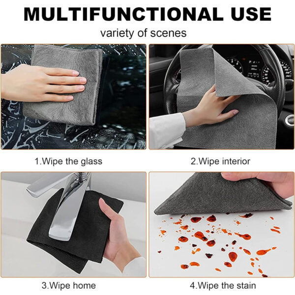 MIORAH Thickened Magic Cleaning Cloth | Silk Fiber and Polyester Grey Glass Cleaning Cloths | Super Absorbent, Lightweight, Magic Clothes for Kitchen, Quick Dry, Pack of 5 - Image 2