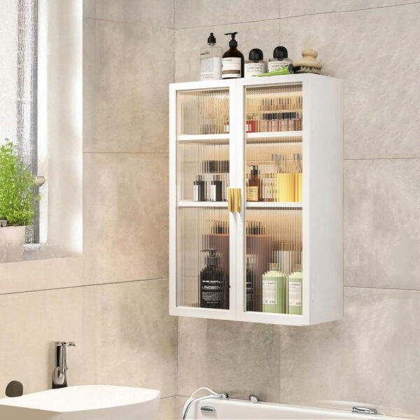 MIORAH Bathroom Storage Cabinet | Bathroom Accessories Set, Washroom Organiser Cabinet | 2 Layer, Space Saving Carbon Steel Shelf, White, 50 cm, Pack of 1 - Image 24