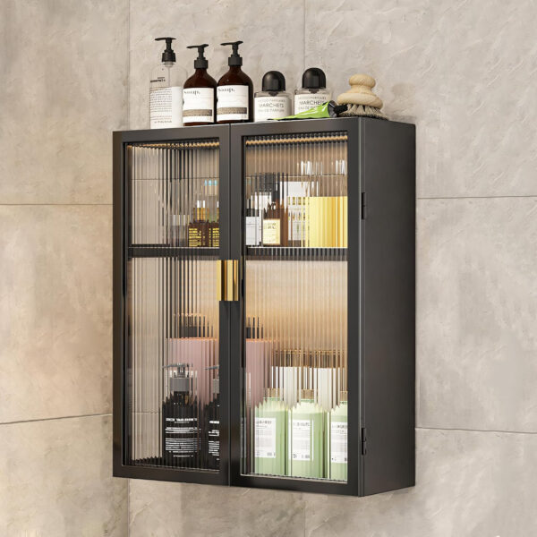MIORAH Bathroom Storage Cabinet | Bathroom Accessories Set, Washroom Organiser Cabinet | 2 Layer, Space Saving Carbon Steel Shelf, Black, 50 cm, Pack of 1