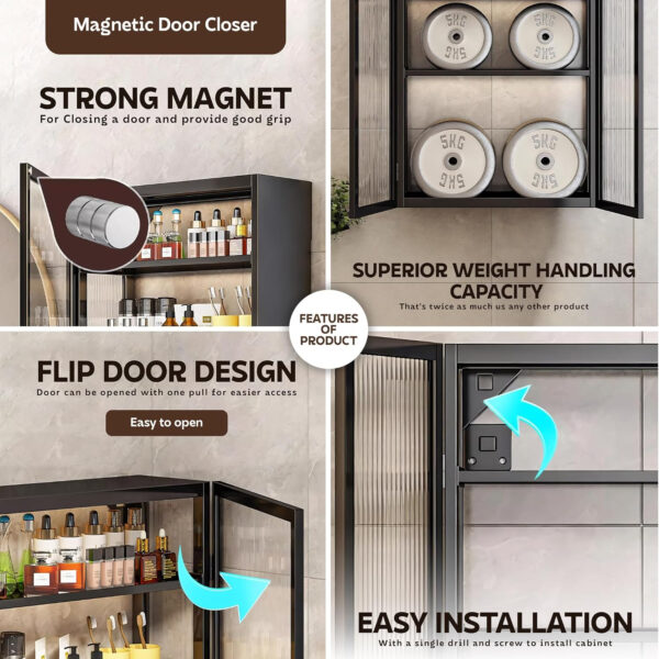 MIORAH Bathroom Storage Cabinet | Bathroom Accessories Set, Washroom Organiser Cabinet | 2 Layer, Space Saving Carbon Steel Shelf, Black, 50 cm, Pack of 1 - Image 4