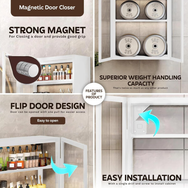 MIORAH Bathroom Storage Cabinet | Bathroom Accessories Set, Washroom Organiser Cabinet | 2 Layer, Space Saving Carbon Steel Shelf, White, 50 cm, Pack of 1 - Image 17