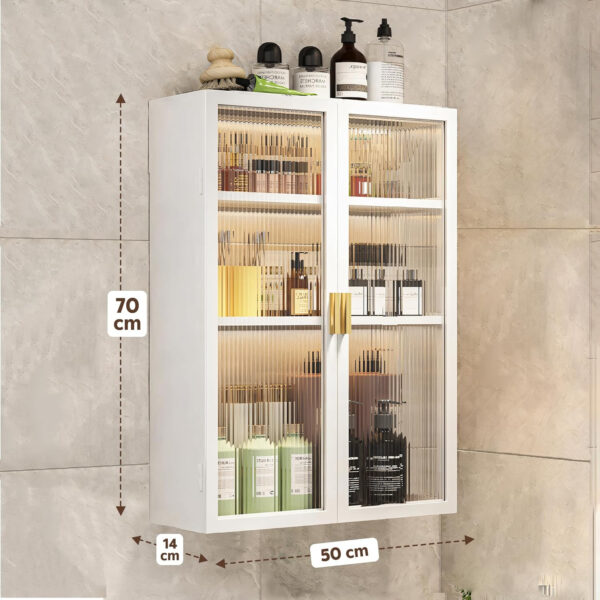 MIORAH Bathroom Storage Cabinet | Bathroom Accessories Set, Washroom Organiser Cabinet | 3 Layer, Space Saving Carbon Steel Shelf, White, 50 cm, Pack of 1 - Image 2